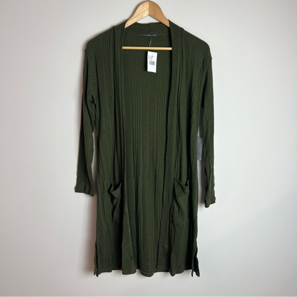West Kei Olive Long Ribbed Knit Cardigan Women New Size Small